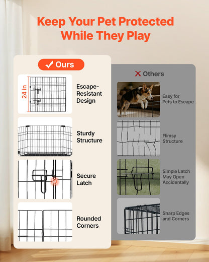 VEVOR Dog Playpen 24 Inch 8 Panels Heavy Duty Exercise Pen with Bottom Pad, Indoor Foldable Metal Pet Fence with Door, Puppy Crate Kennel, Pet Playpen for Dogs, Cats, and Other Small Animals, Black - FGCWWL24INCH5KBWX001V0 - view 4