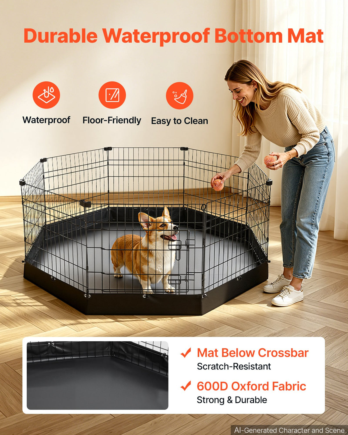 VEVOR Dog Playpen 24 Inch 8 Panels Heavy Duty Exercise Pen with Bottom Pad, Indoor Foldable Metal Pet Fence with Door, Puppy Crate Kennel, Pet Playpen for Dogs, Cats, and Other Small Animals, Black - FGCWWL24INCH5KBWX001V0 - view 5