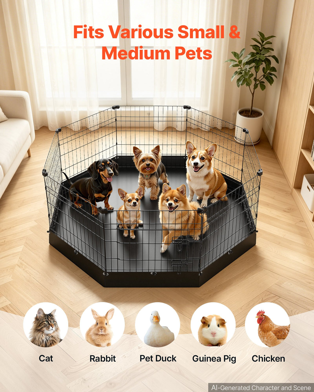 VEVOR Dog Playpen 24 Inch 8 Panels Heavy Duty Exercise Pen with Bottom Pad, Indoor Foldable Metal Pet Fence with Door, Puppy Crate Kennel, Pet Playpen for Dogs, Cats, and Other Small Animals, Black - FGCWWL24INCH5KBWX001V0 - view 6