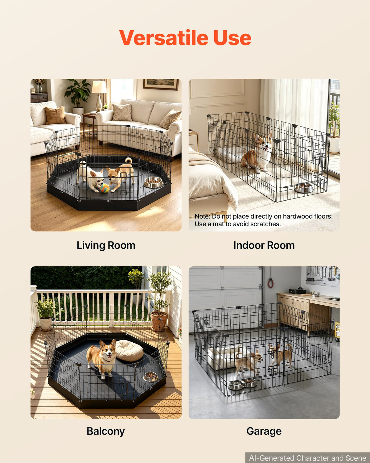 VEVOR Dog Playpen 24 Inch 8 Panels Heavy Duty Exercise Pen with Bottom Pad, Indoor Foldable Metal Pet Fence with Door, Puppy Crate Kennel, Pet Playpen for Dogs, Cats, and Other Small Animals, Black - FGCWWL24INCH5KBWX001V0 - view 7