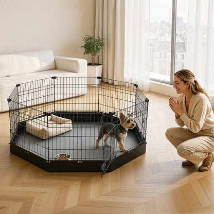 VEVOR Dog Playpen 24 Inch 8 Panels Heavy Duty Exercise Pen with Bottom Pad, Indoor Foldable Metal Pet Fence with Door, Puppy Crate Kennel, Pet Playpen for Dogs, Cats, and Other Small Animals, Black - FGCWWL24INCH5KBWX001V0 - view 9