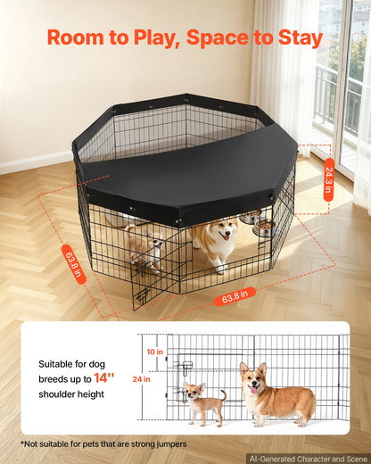VEVOR Dog Playpen 24 Inch 8 Panels Foldable Exercise Pen with Top Cover, Indoor Metal Pet Fence with Door, Heavy Duty Puppy Crate Kennel, Pet Playpen for Dogs, Cats, and Other Small Animals, Black - FGCWWL24INCHF7VHP001V0 - view 3