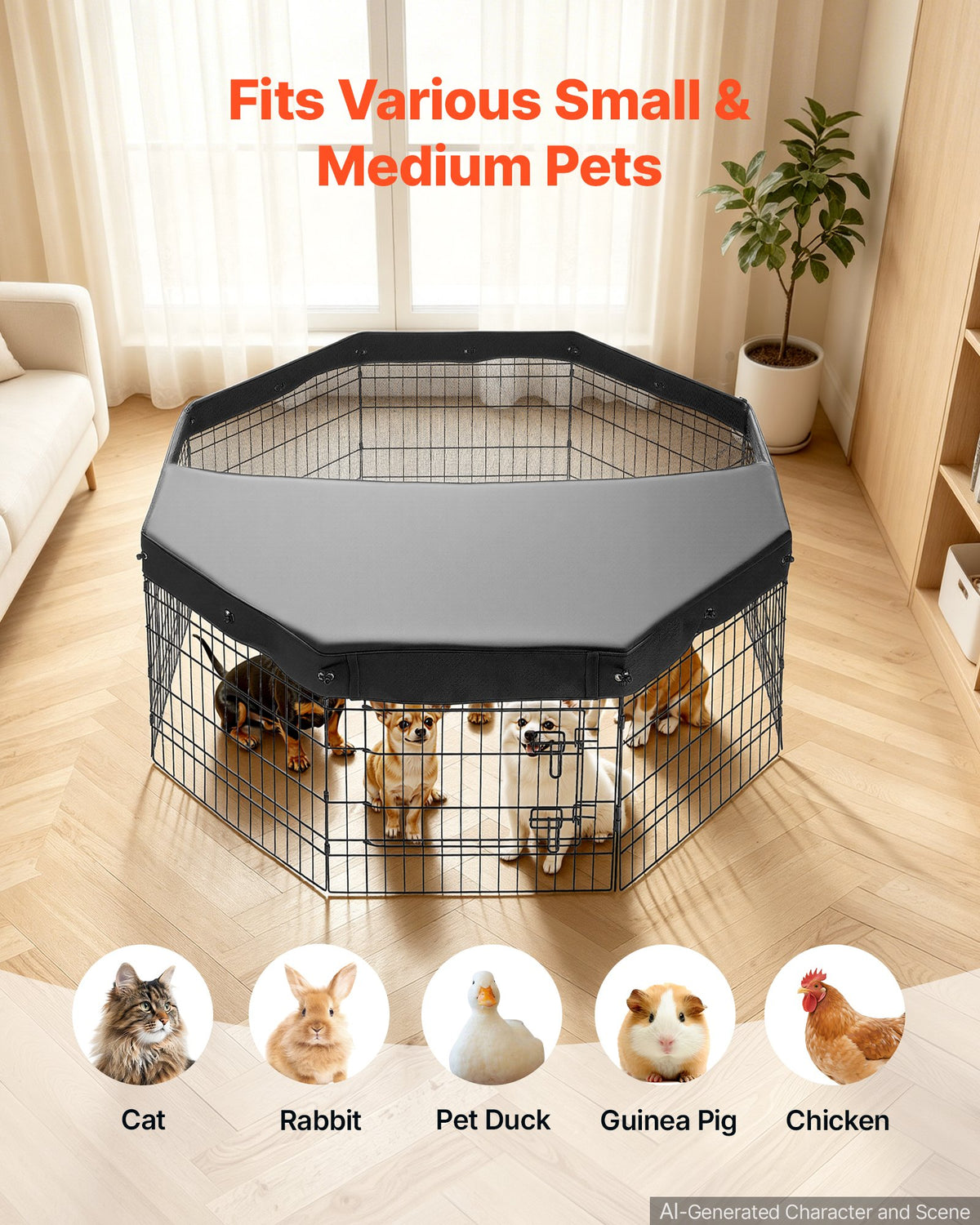 VEVOR Dog Playpen 24 Inch 8 Panels Foldable Exercise Pen with Top Cover, Indoor Metal Pet Fence with Door, Heavy Duty Puppy Crate Kennel, Pet Playpen for Dogs, Cats, and Other Small Animals, Black - FGCWWL24INCHF7VHP001V0 - view 5