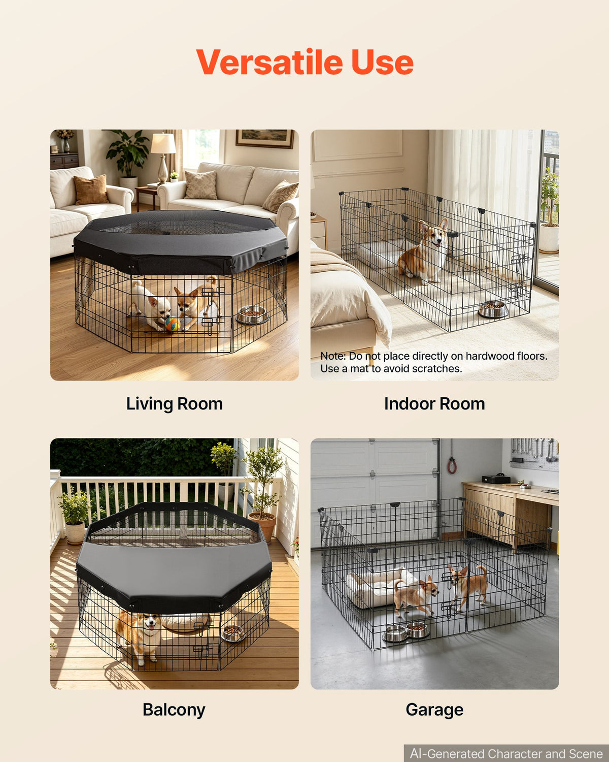 VEVOR Dog Playpen 24 Inch 8 Panels Foldable Exercise Pen with Top Cover, Indoor Metal Pet Fence with Door, Heavy Duty Puppy Crate Kennel, Pet Playpen for Dogs, Cats, and Other Small Animals, Black - FGCWWL24INCHF7VHP001V0 - view 6