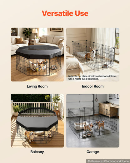 VEVOR Dog Playpen 24 Inch 8 Panels Foldable Exercise Pen with Top Cover, Indoor Metal Pet Fence with Door, Heavy Duty Puppy Crate Kennel, Pet Playpen for Dogs, Cats, and Other Small Animals, Black - FGCWWL24INCHF7VHP001V0 - view 6