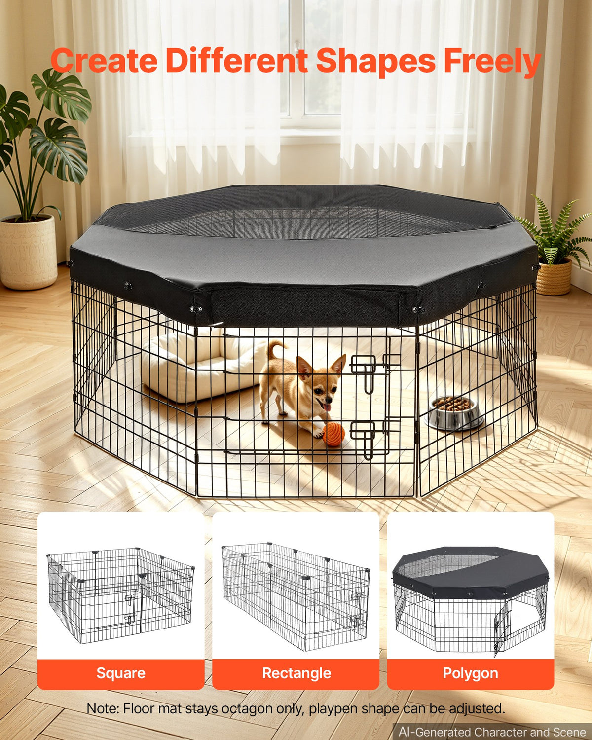 VEVOR Dog Playpen 24 Inch 8 Panels Foldable Exercise Pen with Top Cover, Indoor Metal Pet Fence with Door, Heavy Duty Puppy Crate Kennel, Pet Playpen for Dogs, Cats, and Other Small Animals, Black - FGCWWL24INCHF7VHP001V0 - view 7
