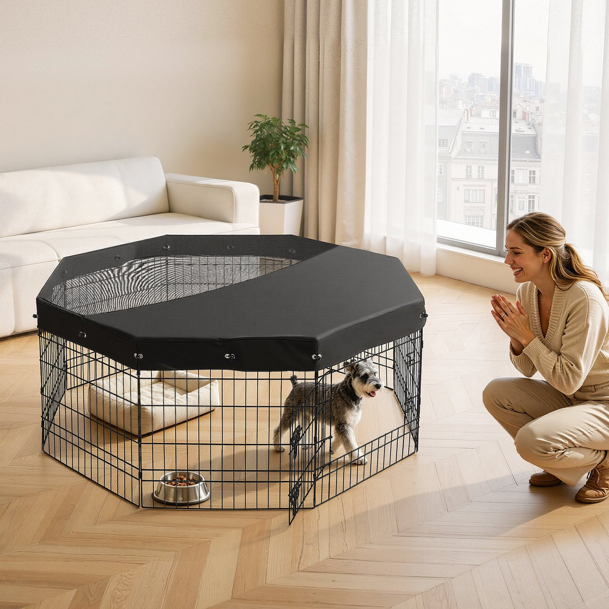VEVOR Dog Playpen 24 Inch 8 Panels Foldable Exercise Pen with Top Cover, Indoor Metal Pet Fence with Door, Heavy Duty Puppy Crate Kennel, Pet Playpen for Dogs, Cats, and Other Small Animals, Black - FGCWWL24INCHF7VHP001V0 - view 9