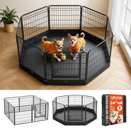 VEVOR Dog Playpen 24 Inch 8 Panels Foldable Exercise Pen with Bottom Pad, Indoor Metal Pet Fence with Door, Heavy Duty Puppy Crate Kennel, Pet Playpen for Dogs, Cats, and Other Small Animals, Black - FGCWWL24INCHQTAPA001V0 - view 2