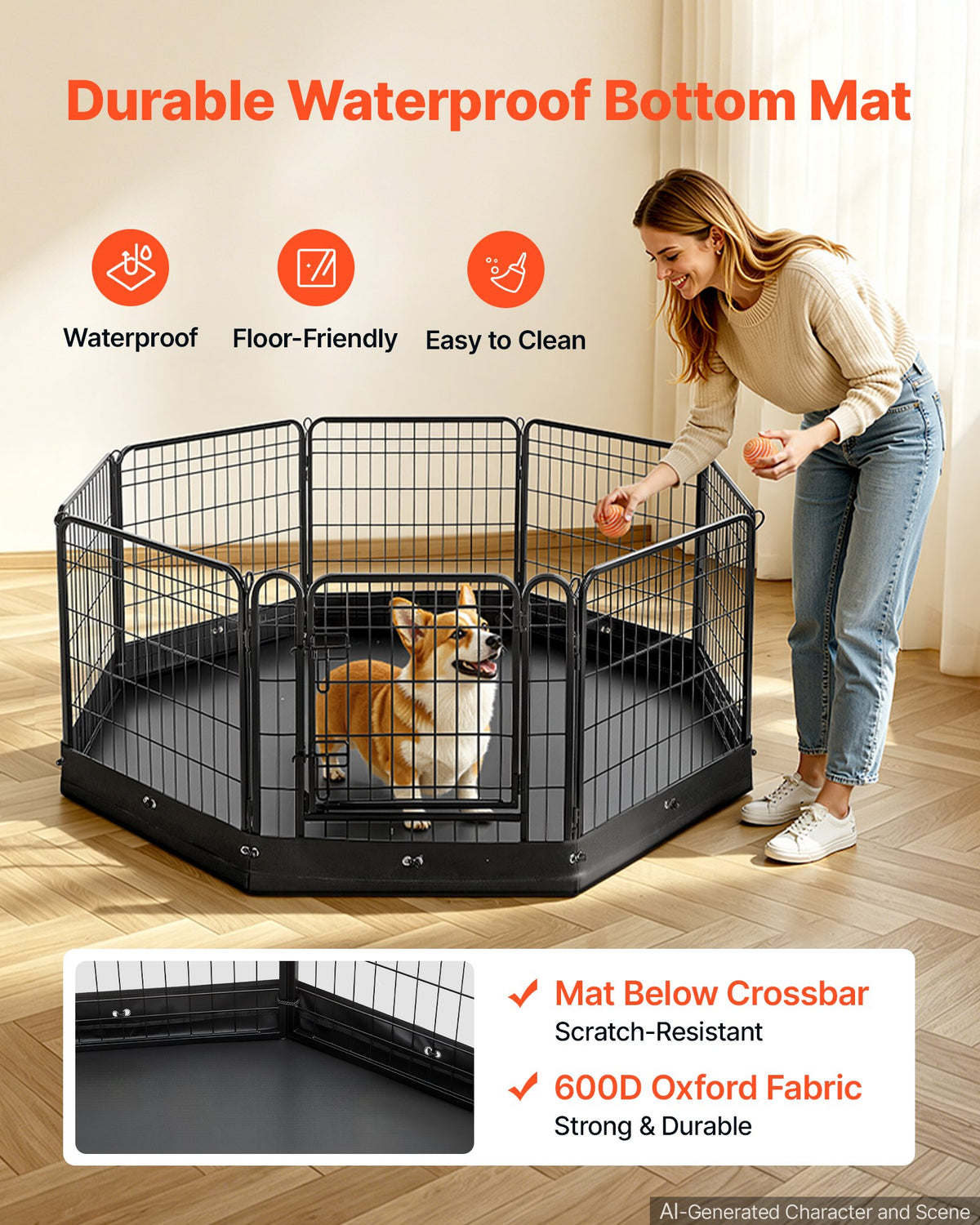VEVOR Dog Playpen 24 Inch 8 Panels Foldable Exercise Pen with Bottom Pad, Indoor Metal Pet Fence with Door, Heavy Duty Puppy Crate Kennel, Pet Playpen for Dogs, Cats, and Other Small Animals, Black - FGCWWL24INCHQTAPA001V0 - view 5
