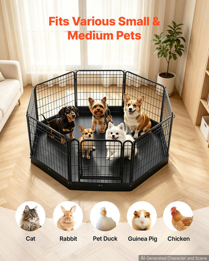 VEVOR Dog Playpen 24 Inch 8 Panels Foldable Exercise Pen with Bottom Pad, Indoor Metal Pet Fence with Door, Heavy Duty Puppy Crate Kennel, Pet Playpen for Dogs, Cats, and Other Small Animals, Black - FGCWWL24INCHQTAPA001V0 - view 6