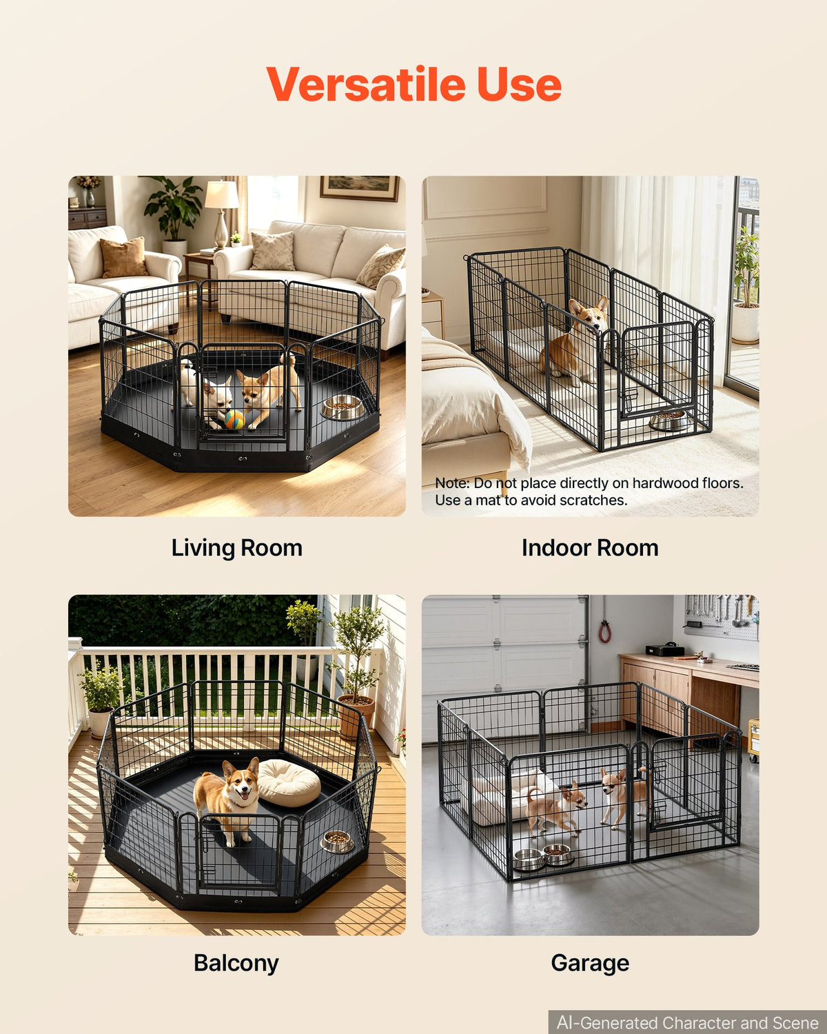VEVOR Dog Playpen 24 Inch 8 Panels Foldable Exercise Pen with Bottom Pad, Indoor Metal Pet Fence with Door, Heavy Duty Puppy Crate Kennel, Pet Playpen for Dogs, Cats, and Other Small Animals, Black - FGCWWL24INCHQTAPA001V0 - view 7