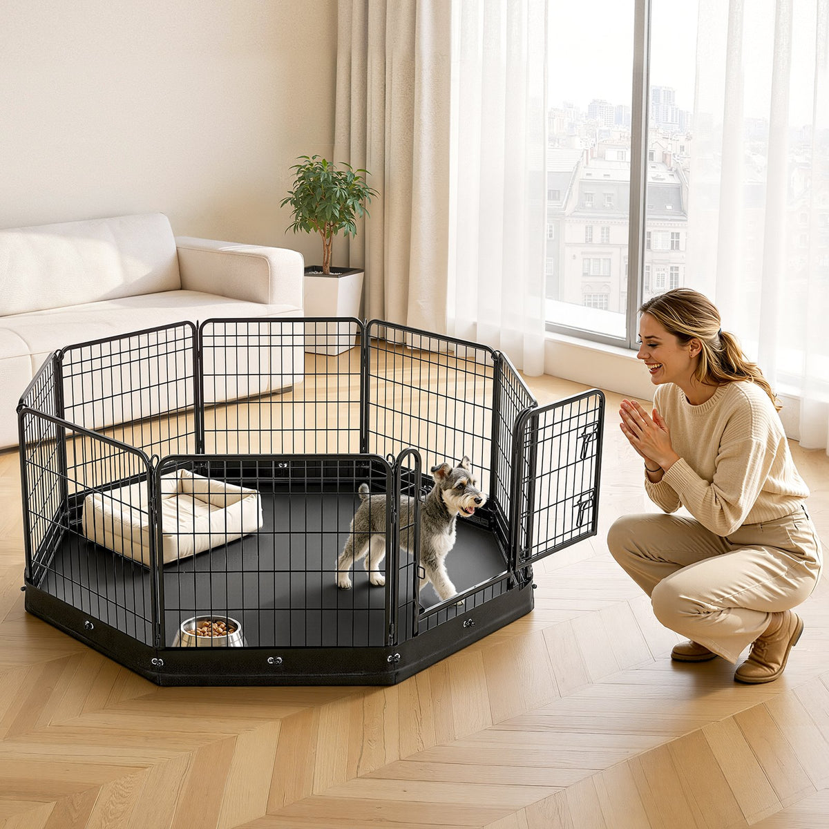 VEVOR Dog Playpen 24 Inch 8 Panels Foldable Exercise Pen with Bottom Pad, Indoor Metal Pet Fence with Door, Heavy Duty Puppy Crate Kennel, Pet Playpen for Dogs, Cats, and Other Small Animals, Black - FGCWWL24INCHQTAPA001V0 - view 9