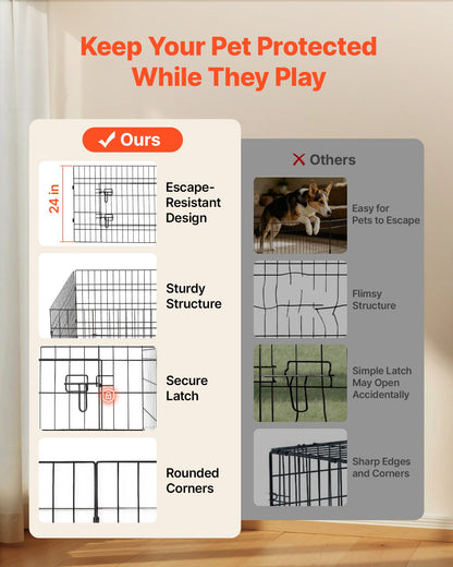 VEVOR Dog Playpen 24 Inch 8 Panels Heavy Duty with Top Cover & Bottom Pad, Indoor Foldable Metal Exercise Pen Pet Fence with Door, Puppy Crate Kennel Pen for Dogs, Cats, and Other Small Animals, Black - FGCWWL24INCHY2DLV001V0 - view 4