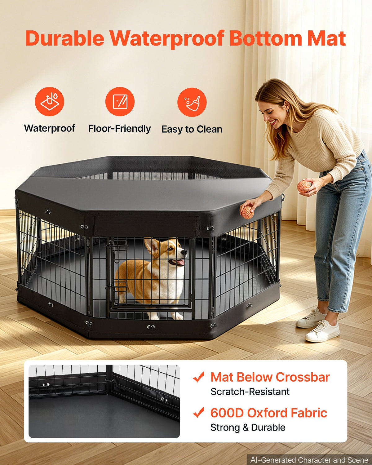 VEVOR Dog Playpen 24 Inch 8 Panels Heavy Duty with Top Cover & Bottom Pad, Indoor Foldable Metal Exercise Pen Pet Fence with Door, Puppy Crate Kennel Pen for Dogs, Cats, and Other Small Animals, Black - FGCWWL24INCHY2DLV001V0 - view 5