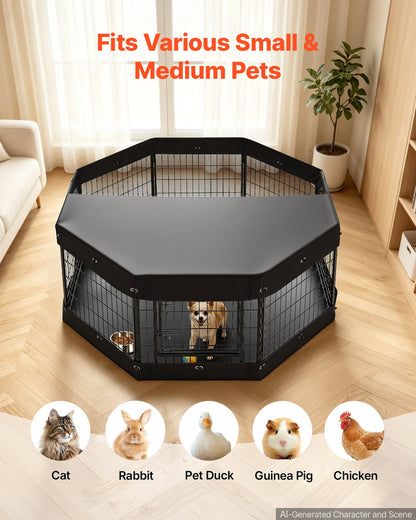 VEVOR Dog Playpen 24 Inch 8 Panels Heavy Duty with Top Cover & Bottom Pad, Indoor Foldable Metal Exercise Pen Pet Fence with Door, Puppy Crate Kennel Pen for Dogs, Cats, and Other Small Animals, Black - FGCWWL24INCHY2DLV001V0 - view 6