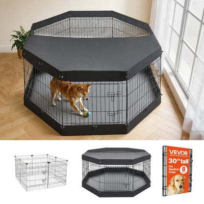 VEVOR Dog Playpen 30 Inch 8 Panels Exercise Pen with Top Cover & Bottom Pad, Indoor Foldable Metal Pet Fence with Door, Heavy Duty Puppy Crate Kennel Pen for Dogs, Cats, and Other Small Animals, Black - FGCWWL30INCHGBBVD001V0 - view 1