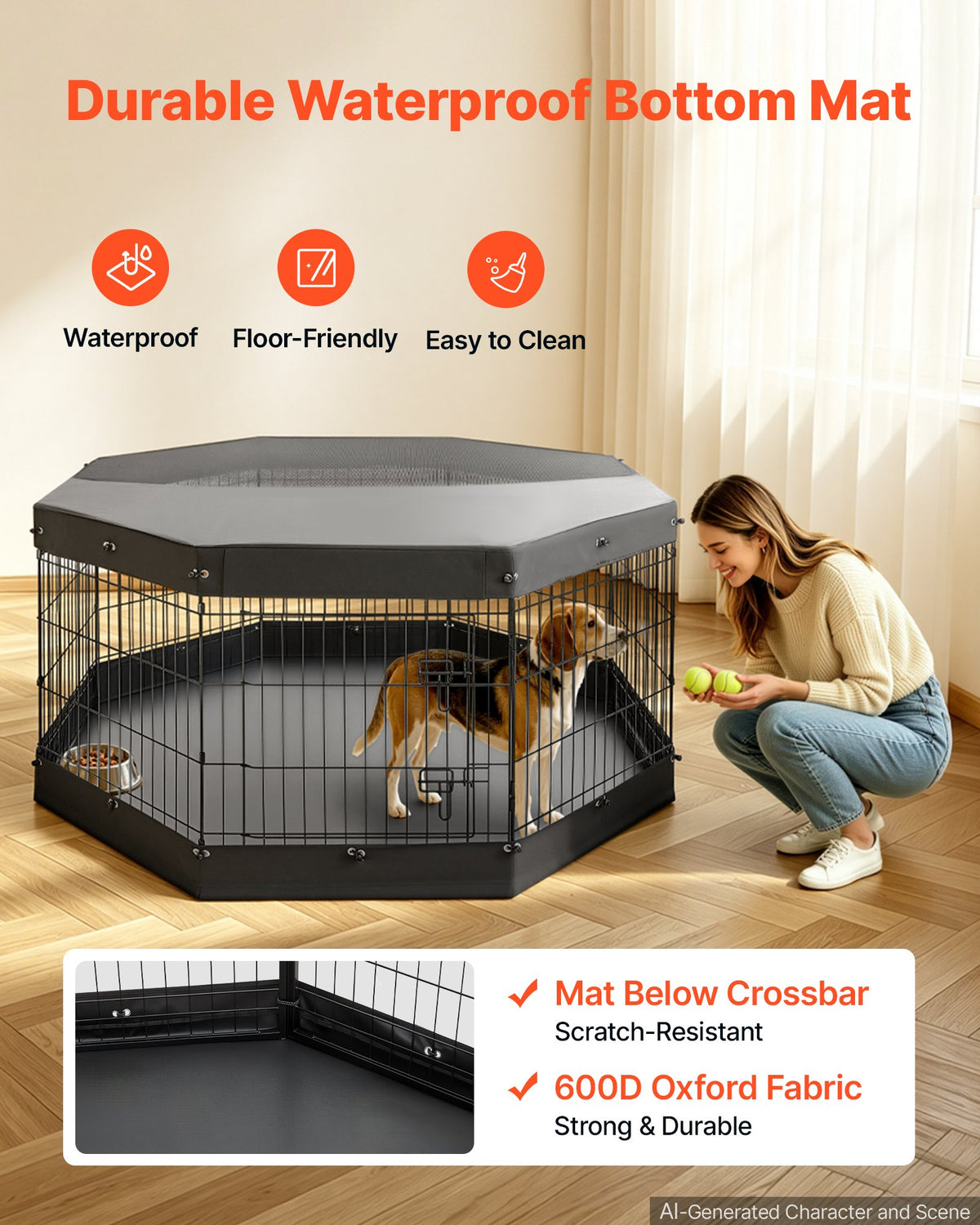 VEVOR Dog Playpen 30 Inch 8 Panels Exercise Pen with Top Cover & Bottom Pad, Indoor Foldable Metal Pet Fence with Door, Heavy Duty Puppy Crate Kennel Pen for Dogs, Cats, and Other Small Animals, Black - FGCWWL30INCHGBBVD001V0 - view 5