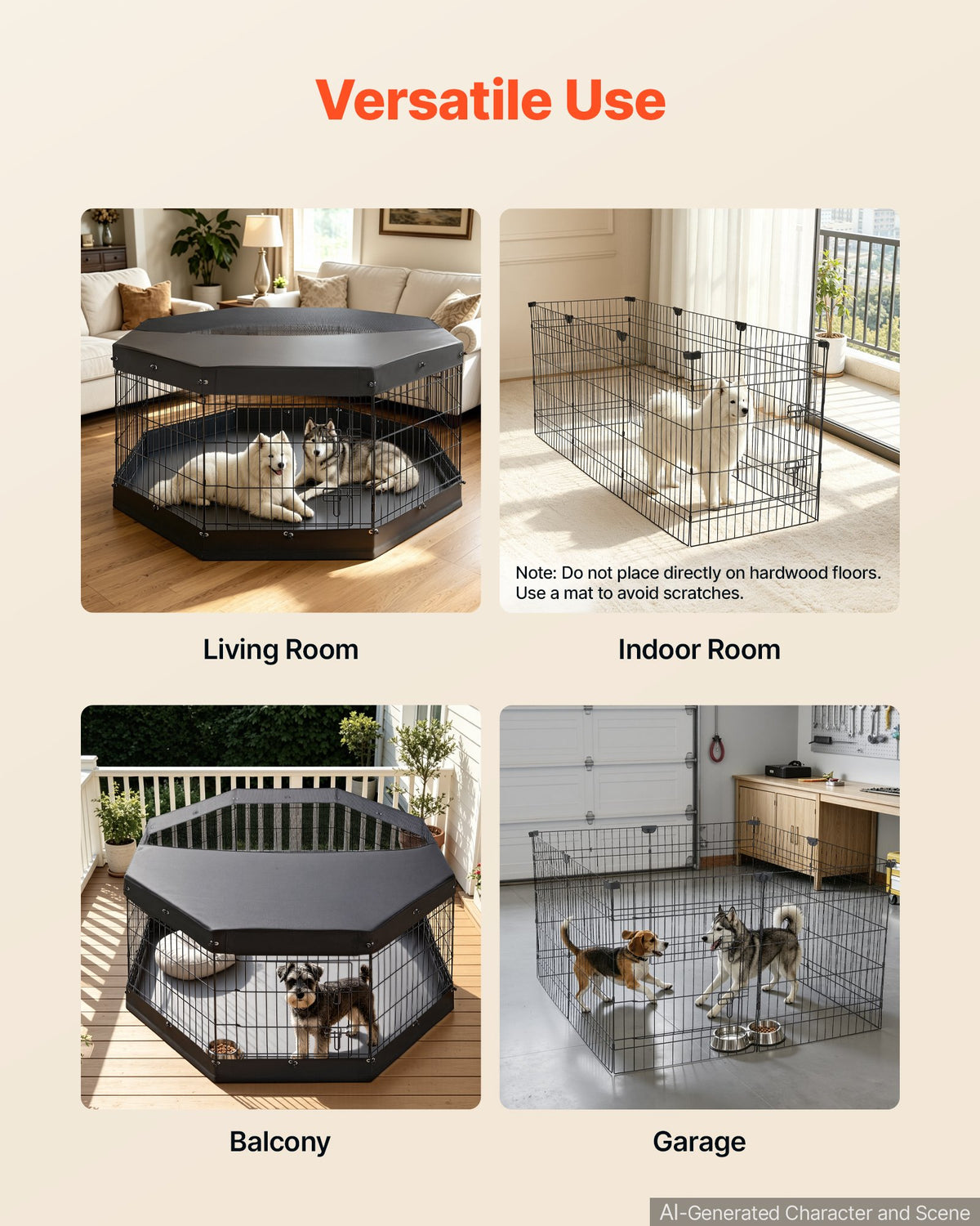 VEVOR Dog Playpen 30 Inch 8 Panels Exercise Pen with Top Cover & Bottom Pad, Indoor Foldable Metal Pet Fence with Door, Heavy Duty Puppy Crate Kennel Pen for Dogs, Cats, and Other Small Animals, Black - FGCWWL30INCHGBBVD001V0 - view 7