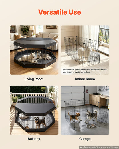 VEVOR Dog Playpen 30 Inch 8 Panels Exercise Pen with Top Cover & Bottom Pad, Indoor Foldable Metal Pet Fence with Door, Heavy Duty Puppy Crate Kennel Pen for Dogs, Cats, and Other Small Animals, Black - FGCWWL30INCHGBBVD001V0 - view 7