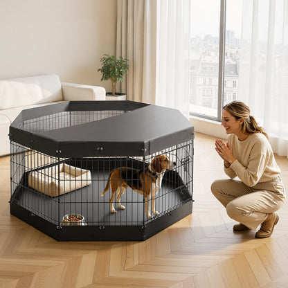 VEVOR Dog Playpen 30 Inch 8 Panels Exercise Pen with Top Cover & Bottom Pad, Indoor Foldable Metal Pet Fence with Door, Heavy Duty Puppy Crate Kennel Pen for Dogs, Cats, and Other Small Animals, Black - FGCWWL30INCHGBBVD001V0 - view 9