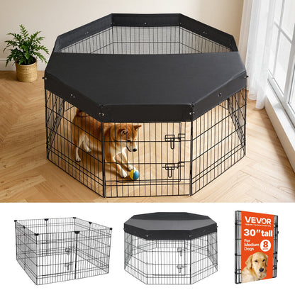 VEVOR Dog Playpen 30 Inch 8 Panels Foldable Exercise Pen with Top Cover, Indoor Metal Pet Fence with Door, Heavy Duty Puppy Crate Kennel, Pet Playpen for Dogs, Cats, and Other Small Animals, Black - FGCWWL30INCHNUY7I001V0 - view 1