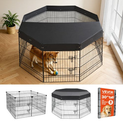 VEVOR Dog Playpen 30 Inch 8 Panels Foldable Exercise Pen with Top Cover, Indoor Metal Pet Fence with Door, Heavy Duty Puppy Crate Kennel, Pet Playpen for Dogs, Cats, and Other Small Animals, Black - FGCWWL30INCHNUY7I001V0 - view 2