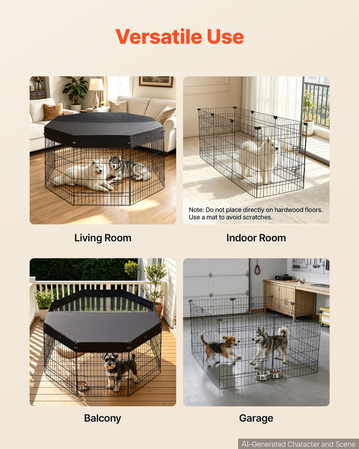 VEVOR Dog Playpen 30 Inch 8 Panels Foldable Exercise Pen with Top Cover, Indoor Metal Pet Fence with Door, Heavy Duty Puppy Crate Kennel, Pet Playpen for Dogs, Cats, and Other Small Animals, Black - FGCWWL30INCHNUY7I001V0 - view 6