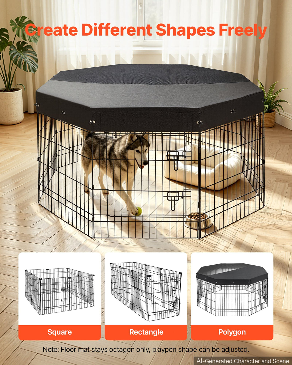 VEVOR Dog Playpen 30 Inch 8 Panels Foldable Exercise Pen with Top Cover, Indoor Metal Pet Fence with Door, Heavy Duty Puppy Crate Kennel, Pet Playpen for Dogs, Cats, and Other Small Animals, Black - FGCWWL30INCHNUY7I001V0 - view 8