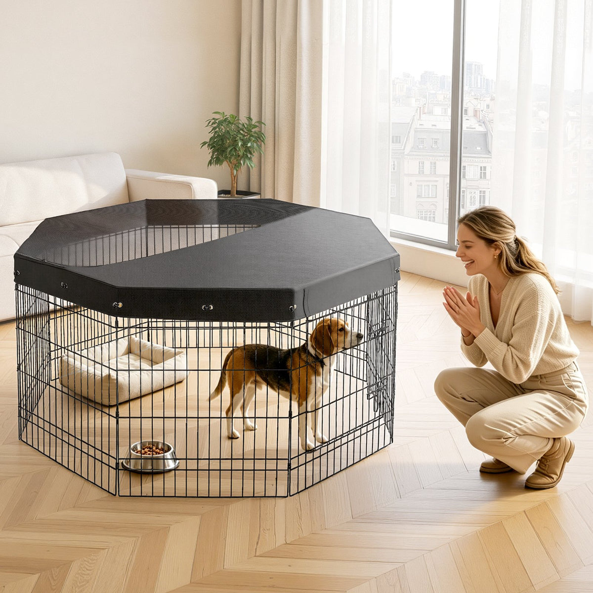 VEVOR Dog Playpen 30 Inch 8 Panels Foldable Exercise Pen with Top Cover, Indoor Metal Pet Fence with Door, Heavy Duty Puppy Crate Kennel, Pet Playpen for Dogs, Cats, and Other Small Animals, Black - FGCWWL30INCHNUY7I001V0 - view 9