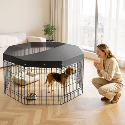 VEVOR Dog Playpen 30 Inch 8 Panels Foldable Exercise Pen with Top Cover, Indoor Metal Pet Fence with Door, Heavy Duty Puppy Crate Kennel, Pet Playpen for Dogs, Cats, and Other Small Animals, Black - FGCWWL30INCHNUY7I001V0 - view 9