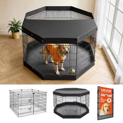 VEVOR Dog Playpen 36 Inch 8 Panels Exercise Pen with Top Cover & Bottom Pad, Indoor Foldable Metal Pet Fence with Door, Heavy Duty Puppy Crate Kennel Pen for Dogs, Cats, and Other Small Animals, Black - FGCWWL36INCH51RUP001V0 - view 1