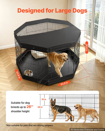 VEVOR Dog Playpen 36 Inch 8 Panels Exercise Pen with Top Cover & Bottom Pad, Indoor Foldable Metal Pet Fence with Door, Heavy Duty Puppy Crate Kennel Pen for Dogs, Cats, and Other Small Animals, Black - FGCWWL36INCH51RUP001V0 - view 3
