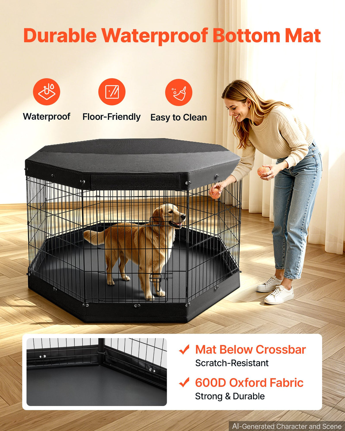 VEVOR Dog Playpen 36 Inch 8 Panels Exercise Pen with Top Cover & Bottom Pad, Indoor Foldable Metal Pet Fence with Door, Heavy Duty Puppy Crate Kennel Pen for Dogs, Cats, and Other Small Animals, Black - FGCWWL36INCH51RUP001V0 - view 5