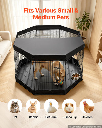 VEVOR Dog Playpen 36 Inch 8 Panels Exercise Pen with Top Cover & Bottom Pad, Indoor Foldable Metal Pet Fence with Door, Heavy Duty Puppy Crate Kennel Pen for Dogs, Cats, and Other Small Animals, Black - FGCWWL36INCH51RUP001V0 - view 6