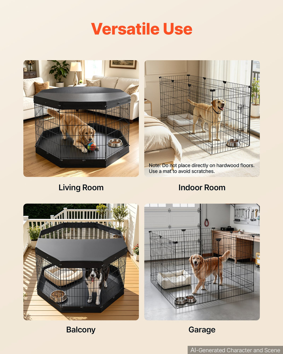 VEVOR Dog Playpen 36 Inch 8 Panels Exercise Pen with Top Cover & Bottom Pad, Indoor Foldable Metal Pet Fence with Door, Heavy Duty Puppy Crate Kennel Pen for Dogs, Cats, and Other Small Animals, Black - FGCWWL36INCH51RUP001V0 - view 7