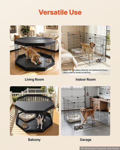 VEVOR Dog Playpen 36 Inch 8 Panels Exercise Pen with Top Cover & Bottom Pad, Indoor Foldable Metal Pet Fence with Door, Heavy Duty Puppy Crate Kennel Pen for Dogs, Cats, and Other Small Animals, Black - FGCWWL36INCH51RUP001V0 - view 7