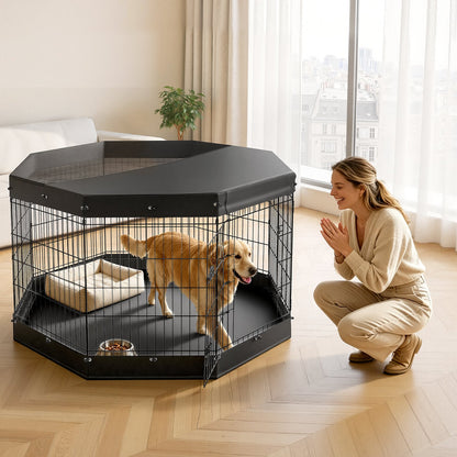 VEVOR Dog Playpen 36 Inch 8 Panels Exercise Pen with Top Cover & Bottom Pad, Indoor Foldable Metal Pet Fence with Door, Heavy Duty Puppy Crate Kennel Pen for Dogs, Cats, and Other Small Animals, Black - FGCWWL36INCH51RUP001V0 - view 9