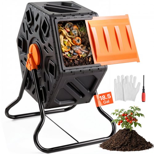 VEVOR Compost Bin, 18.5-Gal Composting Tumbler, Compact Single Rotating Chamber with Sliding Door and Steel Frame, BPA Free Small Composter Bin Tumbler for Garden, Kitchen, Yard, - FGDFJ185JL00JRFPDV0 - view 1