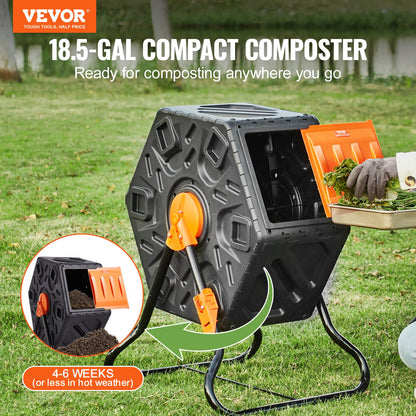 VEVOR Compost Bin, 18.5-Gal Composting Tumbler, Compact Single Rotating Chamber with Sliding Door and Steel Frame, BPA Free Small Composter Bin Tumbler for Garden, Kitchen, Yard, - FGDFJ185JL00JRFPDV0 - view 2
