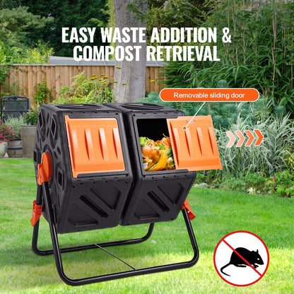 VEVOR Compost Bin, 37-Gal Dual Chamber Composting Tumbler, High Volume Two Rotating Chambers with 2 Sliding Door and Steel Frame, BPA Free Composter Bin Tumbler for Garden, - FGDFJ37JL000EYX7CV0 - view 3