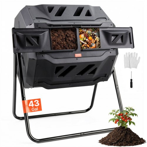 VEVOR Compost Bin, 43-Gal Dual Chamber Composting Tumbler, Large Tumbling Rotating Composter with 2 Sliding Doors and Steel Frame, BPA Free Composter Bin Tumbler for Garden, - FGDFJ43JL000693KAV0 - view 1