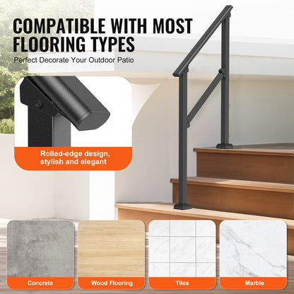 VEVOR Handrails for Outdoor Steps, 2 PCS 2-3 Step Stair Hand Rail Kit, Transitional Carbon Steel Railings with Installation Kit, Stair Rails for Seniors, Concrete & Porch & Deck, Black Square Tube - FGDHGZLSLZFS730X7V0 - view 6