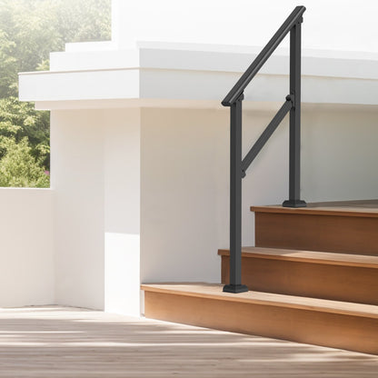 VEVOR Handrails for Outdoor Steps, 2 PCS 2-3 Step Stair Hand Rail Kit, Transitional Carbon Steel Railings with Installation Kit, Stair Rails for Seniors, Concrete & Porch & Deck, Black Square Tube - FGDHGZLSLZFS730X7V0 - view 9
