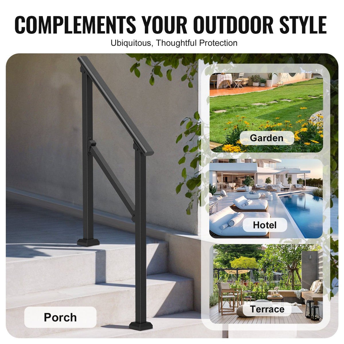 VEVOR Handrails for Outdoor Steps, 2-3 Step Stair Hand Rail Kit, Transitional Carbon Steel Railings with Installation Kit, Stair Rails for Seniors, Concrete Steps & Porch & Deck, Black Square Tube - FGDHGZLSLZFSFYEP9V0 - view 7
