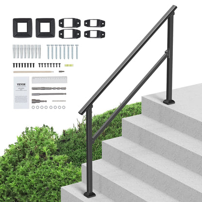 VEVOR Handrails for Outdoor Steps, 4-5 Step Stair Hand Rail Kit, Transitional Carbon Steel Railings with Installation Kit, Stair Rails for Seniors, Concrete Steps & Porch & Deck, Black Square Tube - FGDHGZLSLZFSIFL6RV0 - view 1