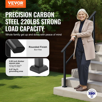 VEVOR Handrails for Outdoor Steps, 4-5 Step Stair Hand Rail Kit, Transitional Carbon Steel Railings with Installation Kit, Stair Rails for Seniors, Concrete Steps & Porch & Deck, Black Square Tube - FGDHGZLSLZFSIFL6RV0 - view 3