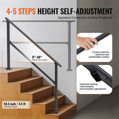 VEVOR Handrails for Outdoor Steps, 4-5 Step Stair Hand Rail Kit, Transitional Carbon Steel Railings with Installation Kit, Stair Rails for Seniors, Concrete Steps & Porch & Deck, Black Square Tube - FGDHGZLSLZFSIFL6RV0 - view 4