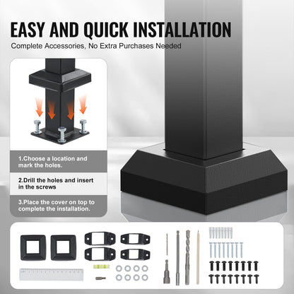 VEVOR Handrails for Outdoor Steps, 4-5 Step Stair Hand Rail Kit, Transitional Carbon Steel Railings with Installation Kit, Stair Rails for Seniors, Concrete Steps & Porch & Deck, Black Square Tube - FGDHGZLSLZFSIFL6RV0 - view 5