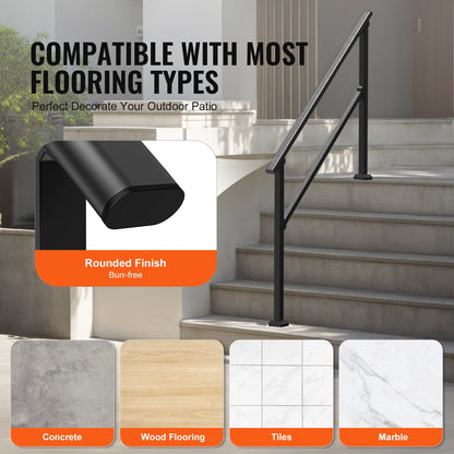VEVOR Handrails for Outdoor Steps, 4-5 Step Stair Hand Rail Kit, Transitional Carbon Steel Railings with Installation Kit, Stair Rails for Seniors, Concrete Steps & Porch & Deck, Black Square Tube - FGDHGZLSLZFSIFL6RV0 - view 6