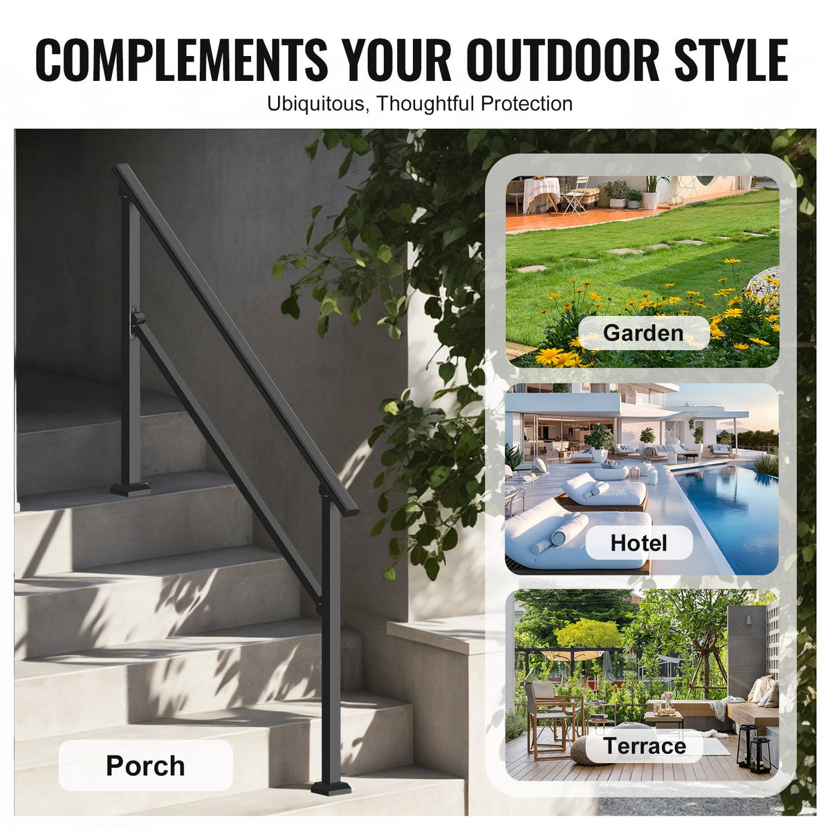 VEVOR Handrails for Outdoor Steps, 4-5 Step Stair Hand Rail Kit, Transitional Carbon Steel Railings with Installation Kit, Stair Rails for Seniors, Concrete Steps & Porch & Deck, Black Square Tube - FGDHGZLSLZFSIFL6RV0 - view 7